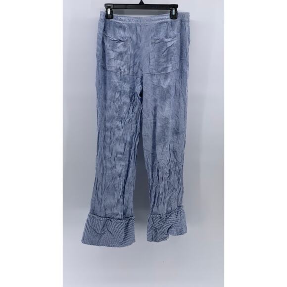 ZARA Women's Blue-White Striped Relaxed Fit Straight Leg Wide-Cuff Pant SZ M - Picture 2 of 10